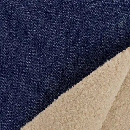 Denim Stof Med Pels 150cm 008 - Mørkeblå